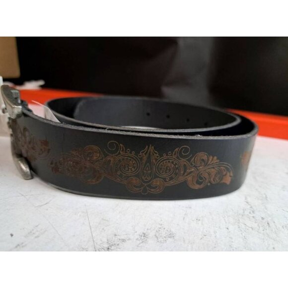 Timberland Western Style Leather Belt  Scroll Design Metal Buckle  Size M - Picture 5 of 5